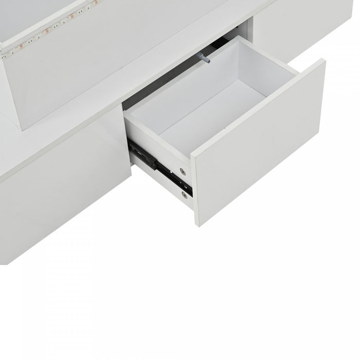 Daniel table basse relevable – table basse avec eclairage LED et 4 tiroirs, blanc