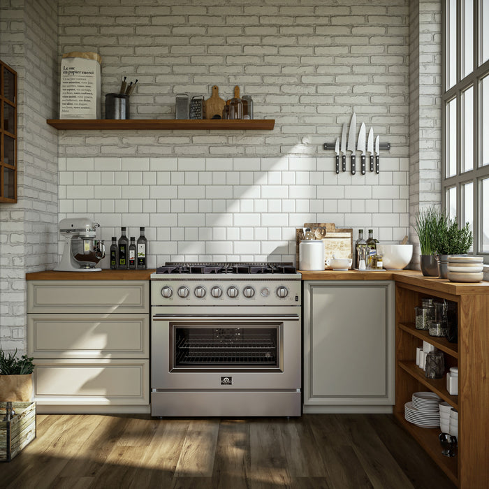 Cuisiniere a gaz Marco 36 pouces en acier inoxydable, 4,32 pi³ – FFSGS6277-36