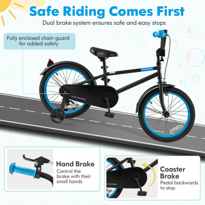 Costway 18\" Velo Pour Enfants Avec Guidon De Selle Reglable Roues D'entrainement Amovibles Frein A Main Noir