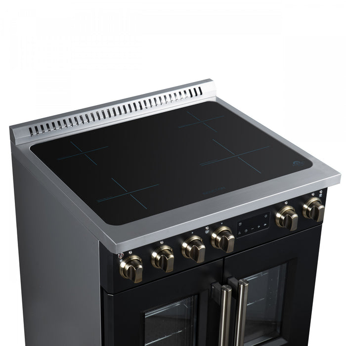 Cuisiniere a induction Torino de 30 po, noire, avec portes francaises, 4,32 pi³ – FFSIN0950-30BLK