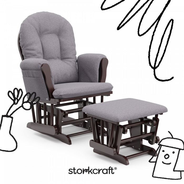 Storkcraft Hoop Fauteuil bercant et pouf - Espresso avec gris swirl