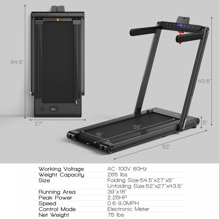 Tapis De Course Pliant De Marque Costway 2 En 1, 2 Cv Machine De Jogging Avec Double Affichage Led Noir
