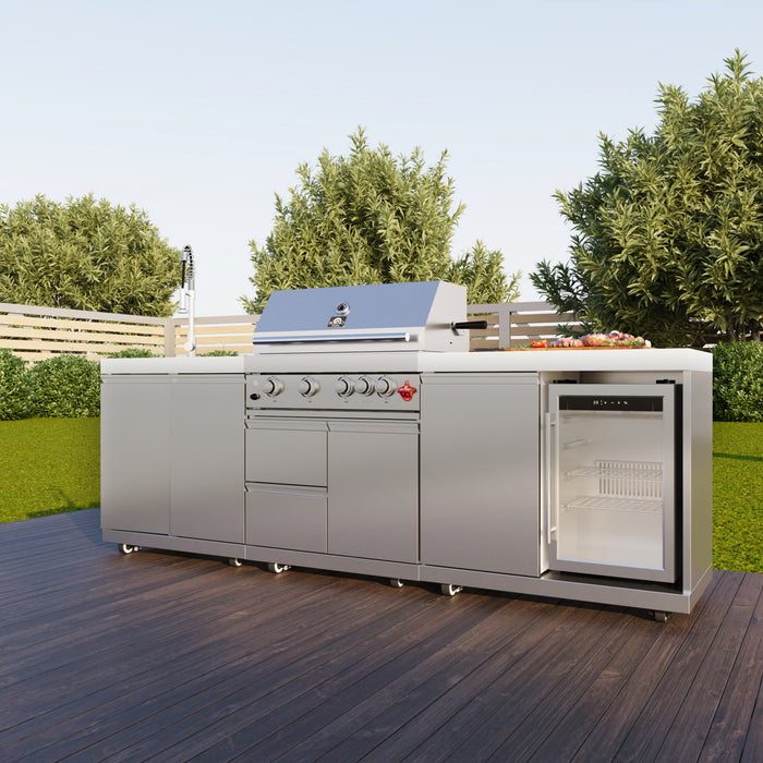 Cuisine d'exterieur Bulnes – BBQ en acier inoxydable de 60 000 BTU et comptoirs blancs – FODKT2506WHT