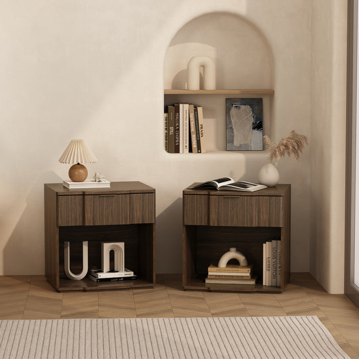 Table de nuit Clive style milieu du siecle 56 cm en noyer (1 tiroir)