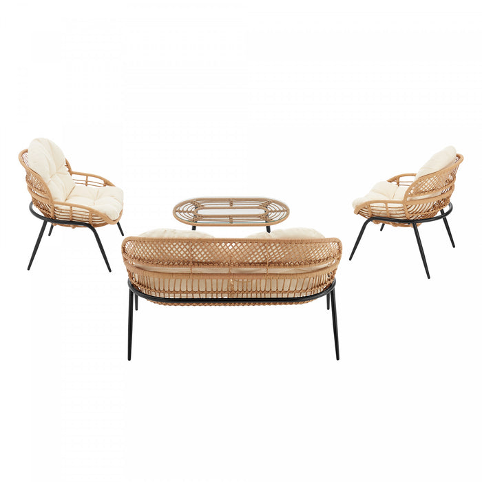 Ensemble de conversation moderne Pine 4 pieces en creme