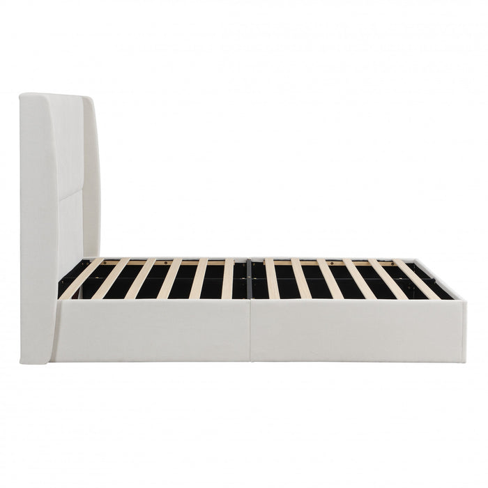 Liam Lit plateforme rembourre avec tete de lit a ailes, taille Queen, beige