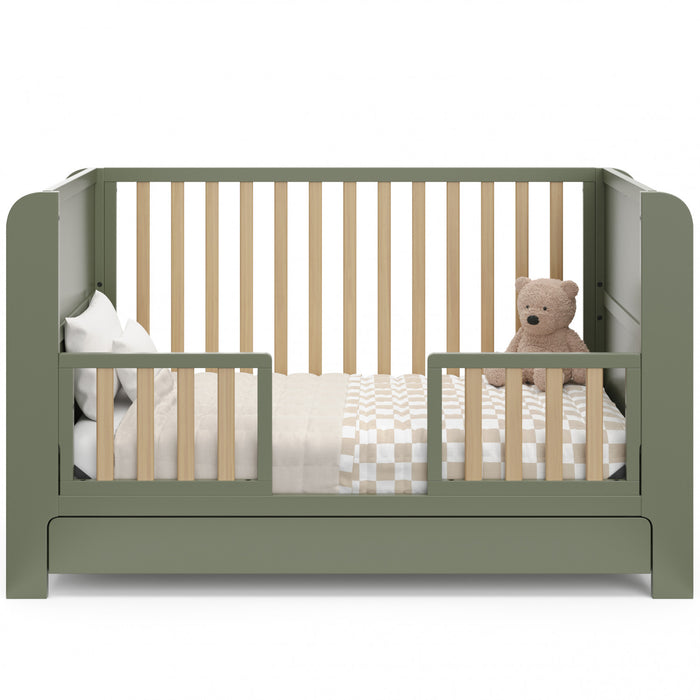 Graco Read with Me Convertible Lit de bebe avec tiroir - Olive avec bois clair
