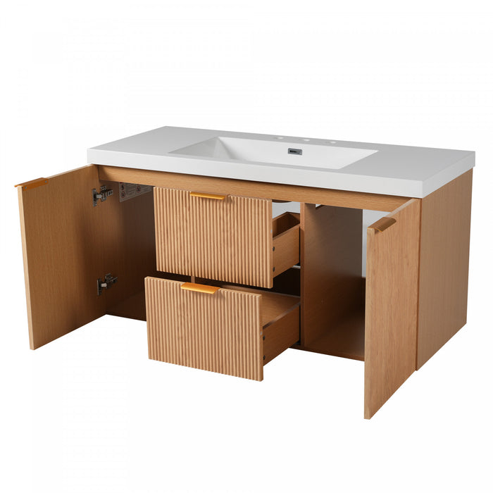 Ethan meuble de salle de bain mural avec vasque integree et rangement, bois