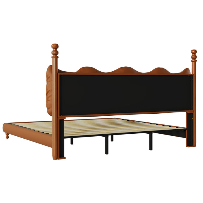 Cadre de lit plateforme en simili cuir Emma avec tete de lit, taille King, marron