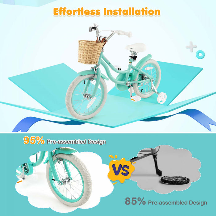 Prorider 16\" Velo Enfant Avec Roues D'entrainement Reglable Guidon Siege Frein A Main Vert