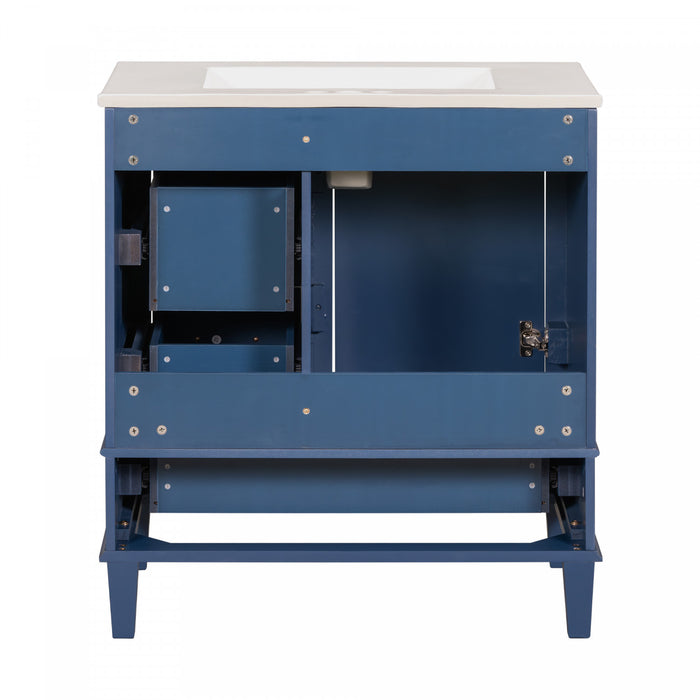 Olivia meuble de salle de bain 30\" avec vasque et tiroirs de rangement, bleu