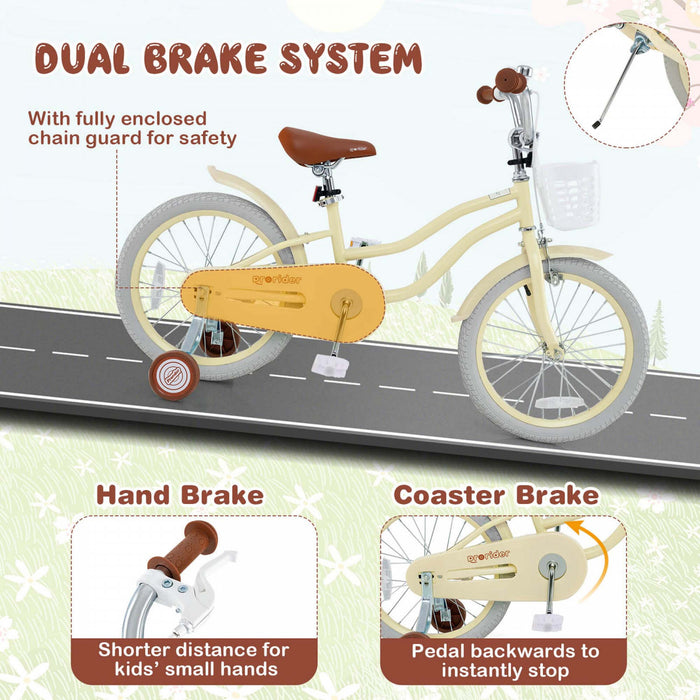 Prorider 18\" Enfants Velo Tout-petit Velo Avec Roue D'entrainement Pour 4-8 Ans Beige