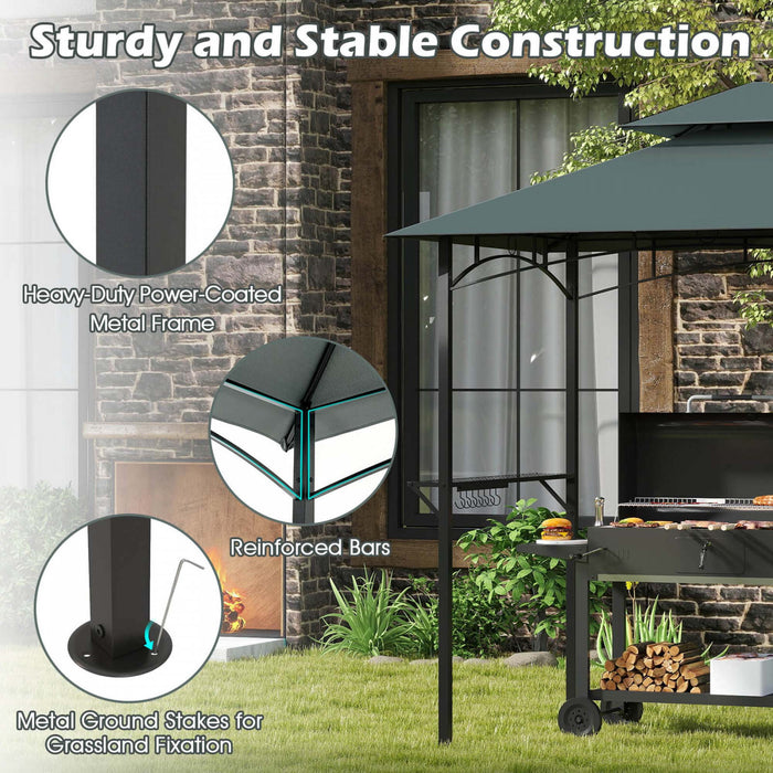 Costway 8’ X 5’ Grill Gazebo Avec 2 Etageres 7 Crochets Cadre En Metal Soft Top Gris