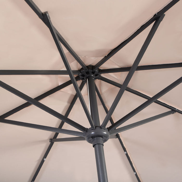 Costway Parasol Solaire de Patio 10ft LED Marche d'Exterieur en Acier Incline avec Manivelle Beige