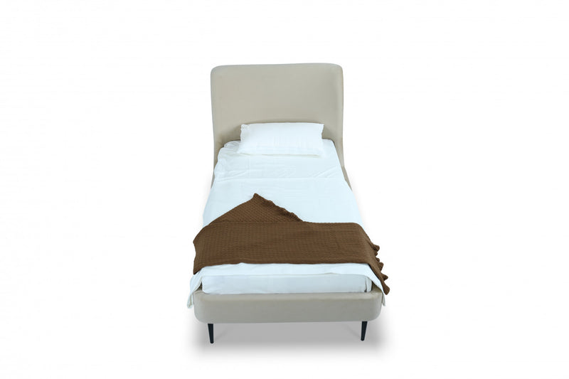 Lit jumeau Heather style milieu du siecle moderne, tapisse de velours creme et noir