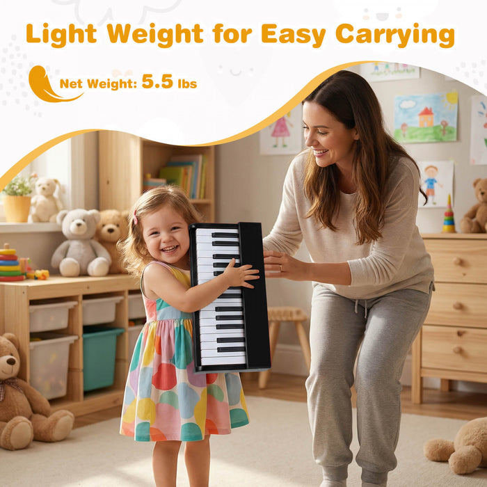 Costway Clavier de Piano pour Enfants 30 Touches avec Pupitre Amovible et Fonction Demarrage a Une Touche - Noir