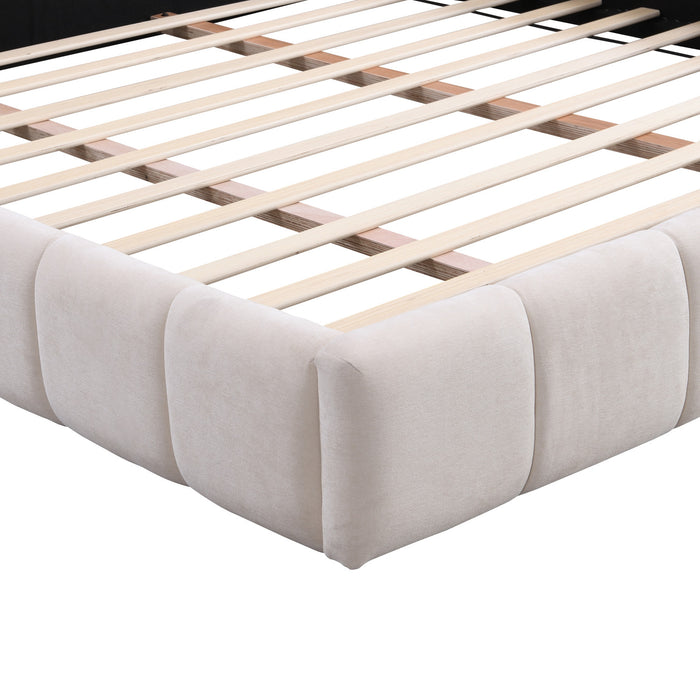 Eleanor Lit elegant avec revetement en chenille et design a damier, Taille King, Beige