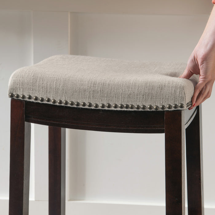 Tabouret Claridge de hauteur comptoir en tissu d’apparence lin et sans dossier - noyer foncé