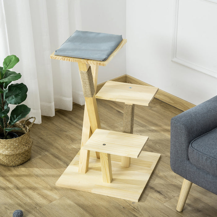 Pawhut Arbre A Chat Centre D'activites Multi-equipe Griffoirs En Jute Plate-formes Coussin Inlus Interieur Exterieur Dim. 19\"l X 19\"l X 30.75\"h Bois Naturel Gris