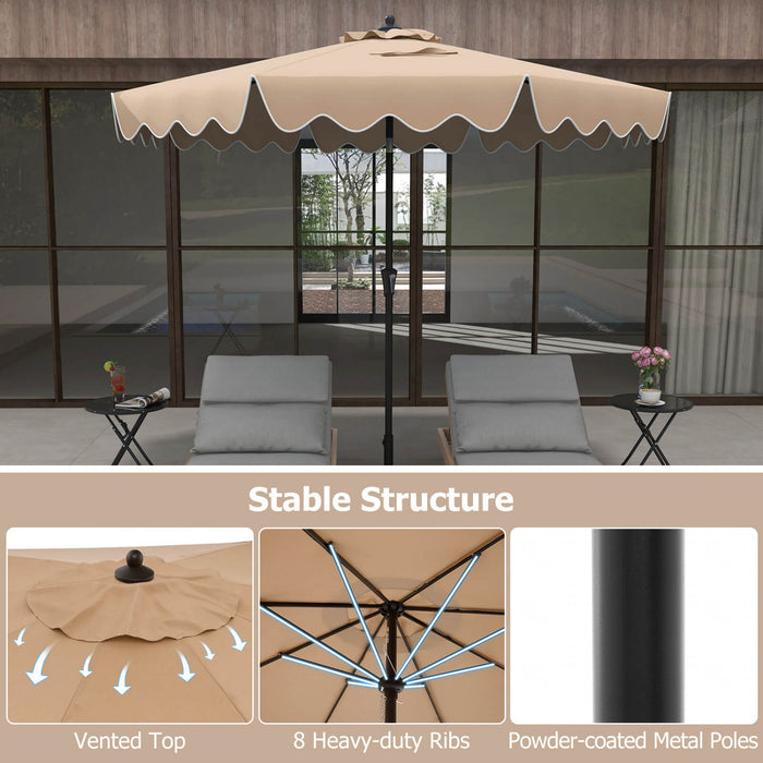 Costway Parasol de patio de 9 pieds a 2 niveaux, parasol de table de marche avec toile protectrice solaire marron
