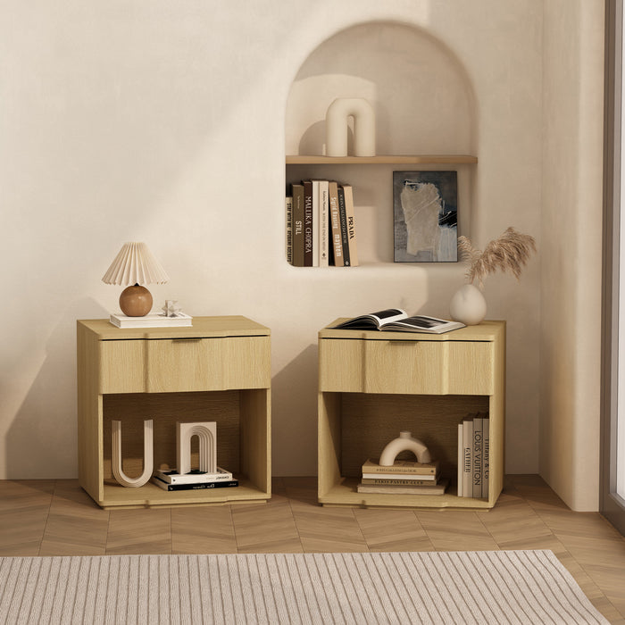Table de nuit Clive style milieu du siecle moderne 56 cm en chene naturel (1 tiroir)