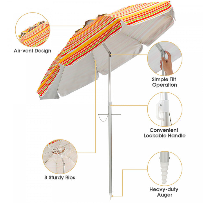 Costway Parasol de plage pour patio de 6,5 pieds, protection solaire, inclinaison, sac de transport