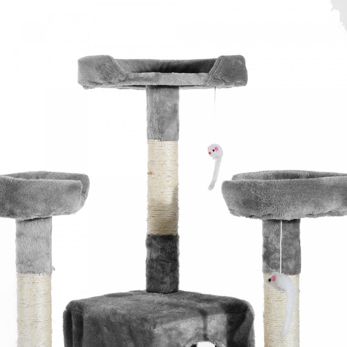 Pawhut Arbre A Chat Multi-niveaux De 67 Pouces Centre D'activites Tour De Poste Pour Condo Meubles Pour Animaux De Compagnie Avec Jouet Gris
