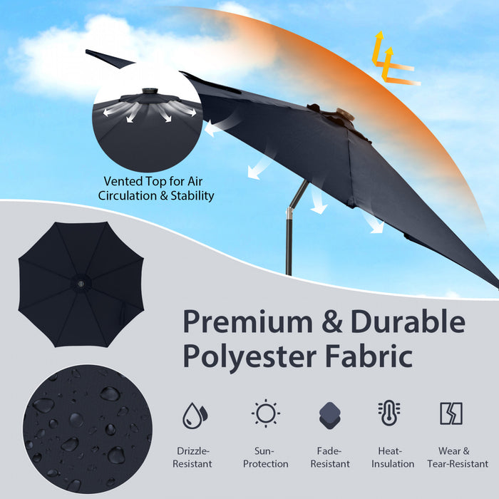 Costway Parasol de table de patio 10 FT avec 112 LED solaire, inclinaison avec manivelle, exterieur marine