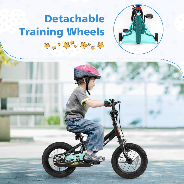 Costway 12\" Velo D'entrainement Pour Enfants Avec Roues D'entrainement Amovibles Pneumatiques Noir