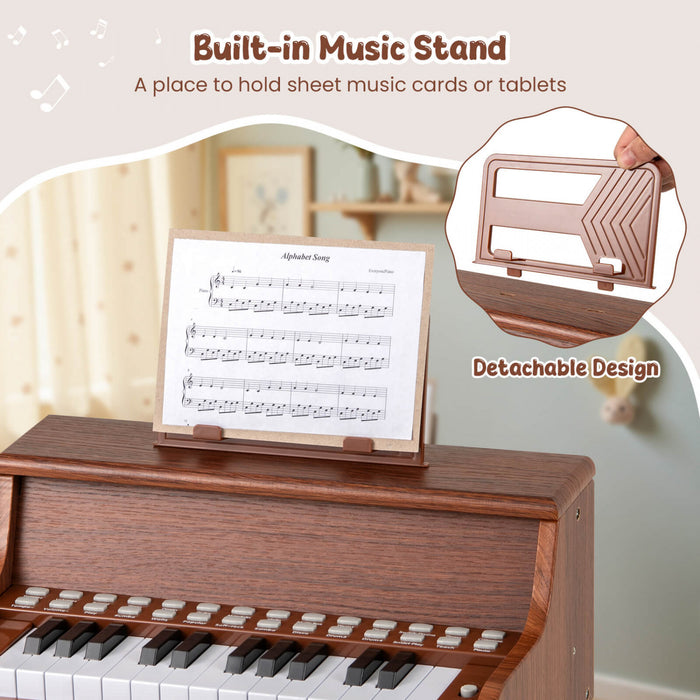 Costway Piano Numerique 25 Touches avec Pupitre, Tabouret, Touches Retroeclairees et Mode Enseignement pour Enfants des 3 Ans - Marron
