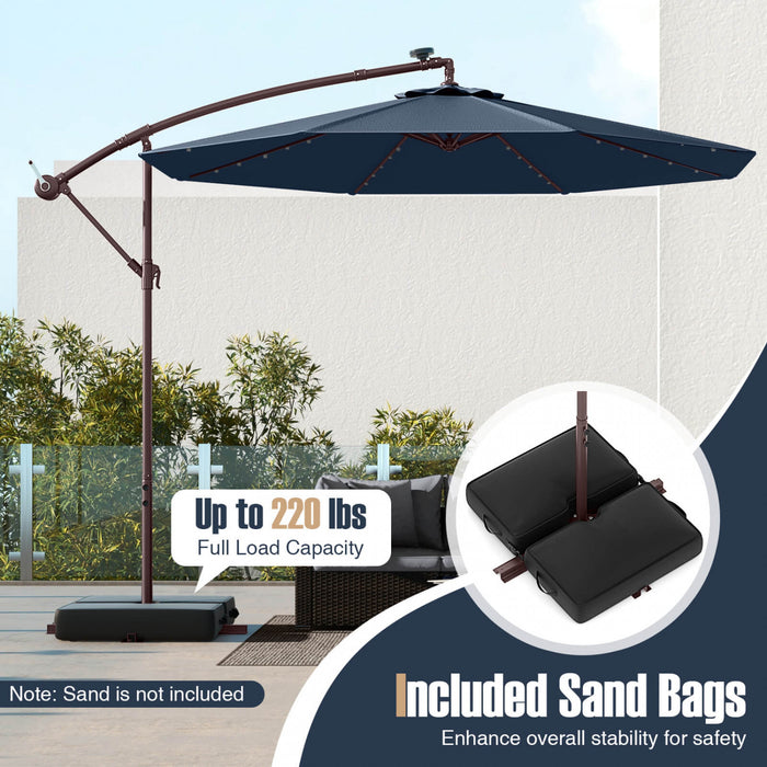 Costway Parasol suspendu deporte 10FT avec 32 LED, sac de sable, base croisee pour exterieur