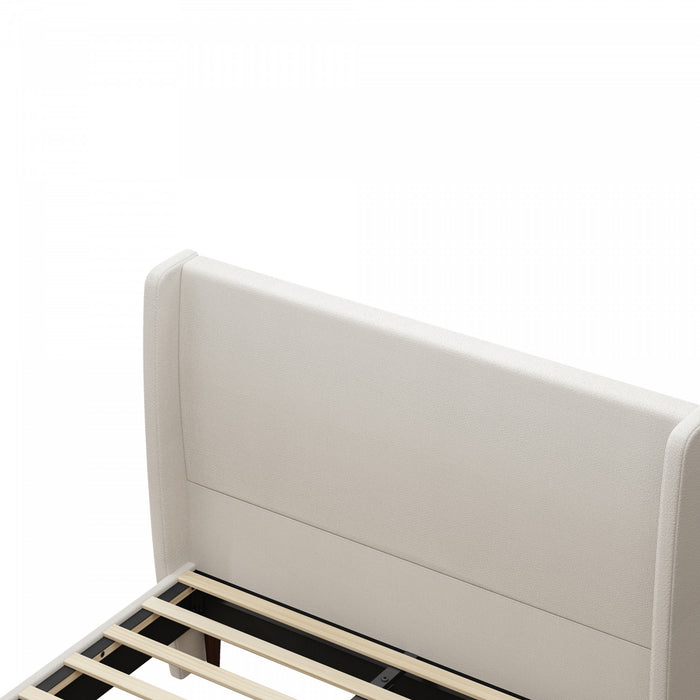 Cadre de lit Queen Harper rembourre avec tete de lit haute, en tissu chenille, beige