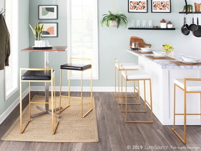 Tabouret bar contemporain Fuji en similicuir noir - ensemble de 2