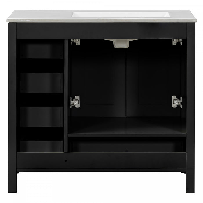Meuble de salle de bain moderne Derek 36 pouces avec lavabo ceramique et rangement multiple, noir