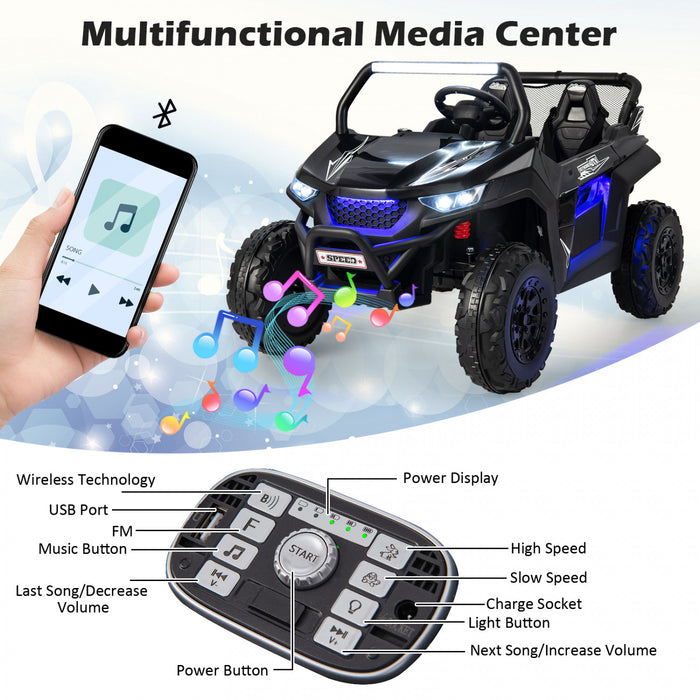 Voiture Electrique 12v Pour Enfant, 2 Modes De Conduite, Avec Telecommande Effets Sonores Lumineux, Vehicule Tout Terrain Avec 2 Sieges Pour Enfant 3-8 Ans, Charge 59kg, 118x74x71cm, Noir/rose