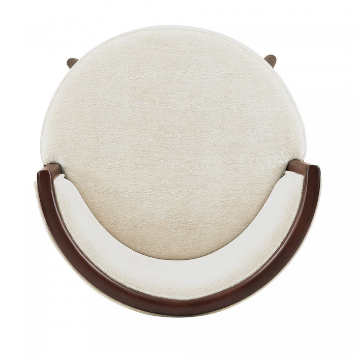 Tabouret de comptoir moderne en bois avec revetement en tissu creme Evalyn