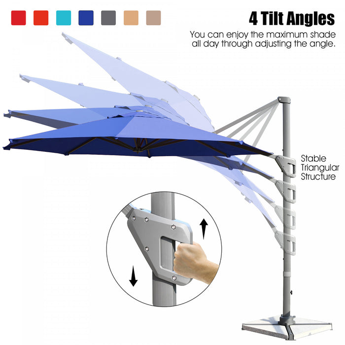 Costway Parasol deporte 11ft pour terrasse a rotation cantilever, aluminium, inclinable, base croisee, bleu marine