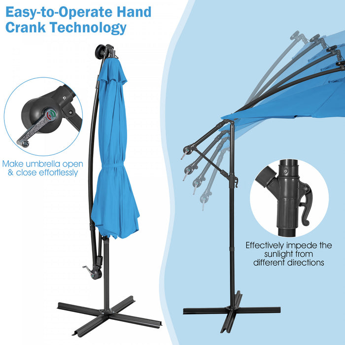 Costway Parasol deporte solaire 10FT 32 LED eclairees Bleu pour patio exterieur