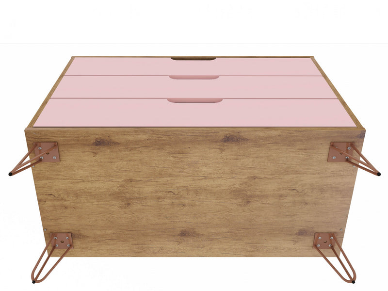 Commode Rockefeller Mid-Century Modern 89 cm en rose (3 tiroirs) – Lot de 2