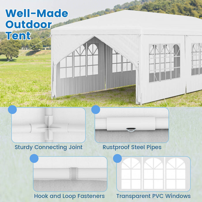 Tonnelle Exterieur 3 M X 9 M, Belvedere Impermeable A L’eau, Pavillon Robuste Grande Tente Avec Forte Connexion, Piquets Cordes, Pour Fetes, Evenements, Mariage, Plage Bbq , Facile A Assembler, Blanc