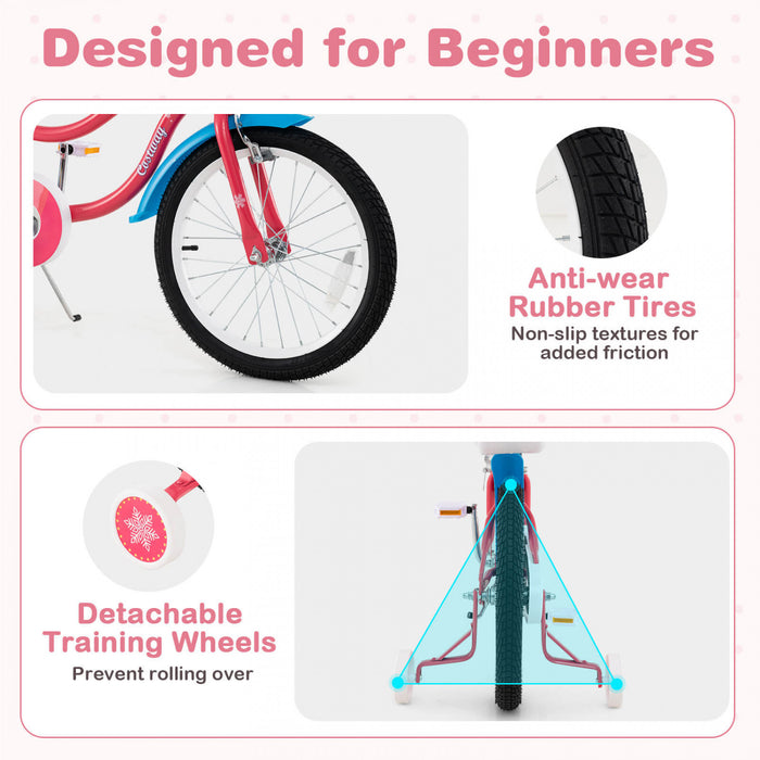 Costway 18\" Velo Pour Enfants De 4 A 8 Ans Avec Siege De Poupee Panier Et Streamers Colores Kickstand Rose