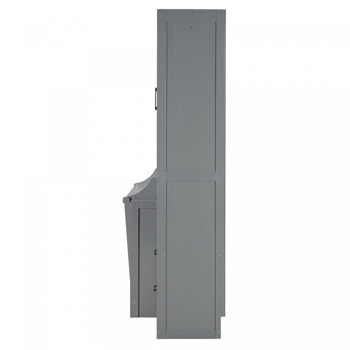 Lit Escamotable Joyce Format Queen Avec Tiroirs Et Etageres - Gris