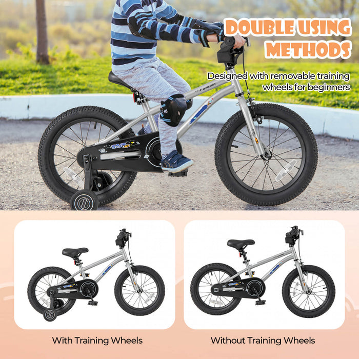 Velo Costway 16 Pouces Pour Enfants De 4 A 7 Ans Avec Selle Reglable Et Guidon Antiderapant Argent