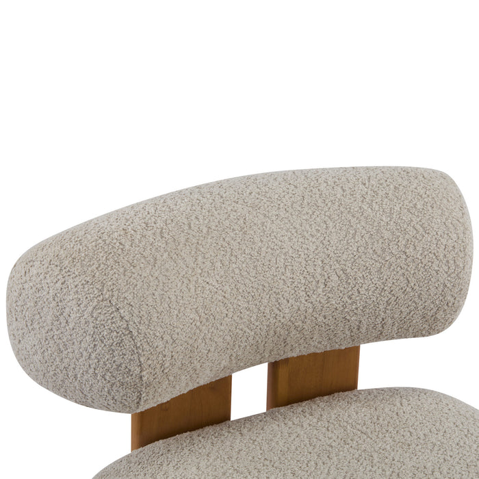 Luma Fauteuil de Salon Moderne en Bouclette a Dossier Enroule et Cadre en Bois Massif, Amande, Naturel
