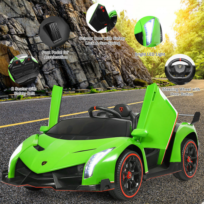 Costway 12v 2-siege Lamborghini Enfants Sous Licence Sur La Voiture W / RC & Swing Fonction Vert