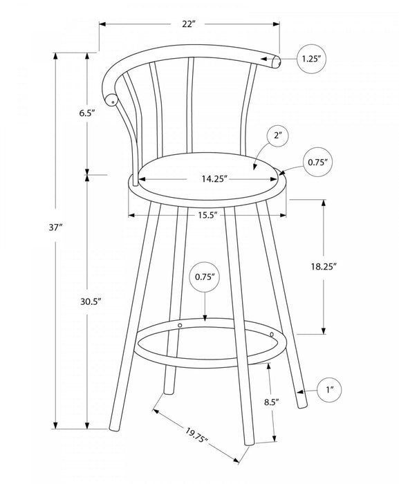Ensemble de 2 tabourets bar pivotants de hauteur bar de style moderne contemporain avec métal blanc et tissu gris