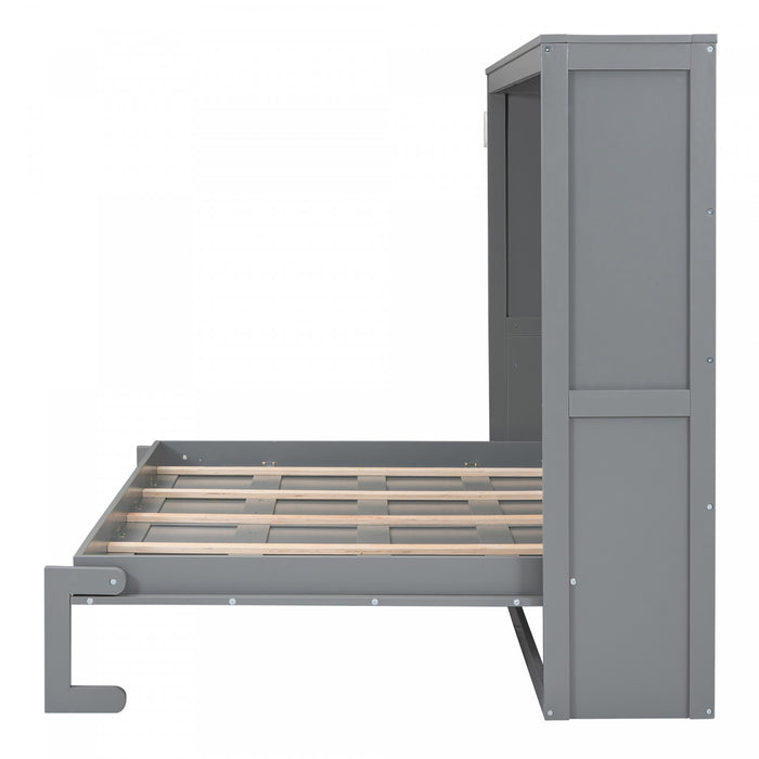 Evelyn Lit mural escamotable gain de place Murphy avec design d’armoire pliable, lit Full, gris