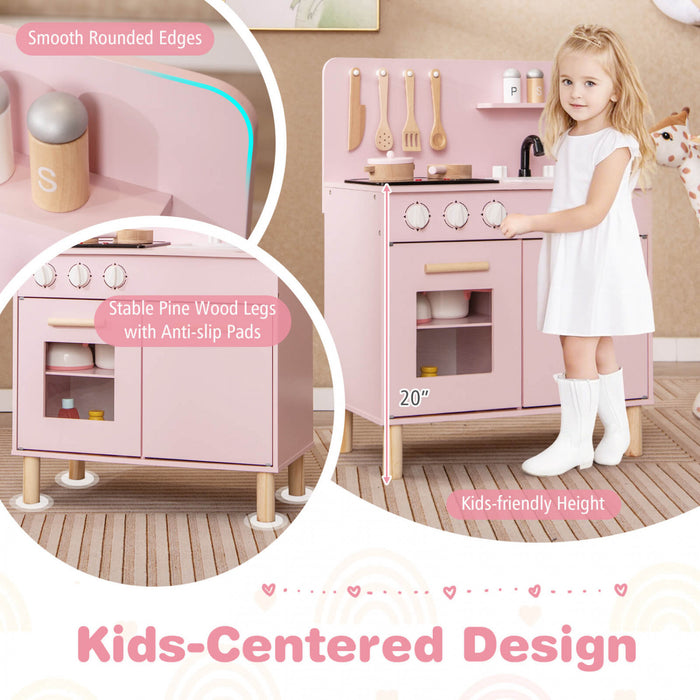 Costway Kids Kitchen Playset Avec Light Up Kitchen & Cooking Sounds Faucet D'evier De Four Rose