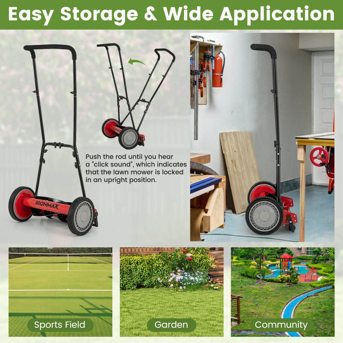 Ironmax 16 \"pousser Tondeuse A Gazon Avec 5-lame 6,9 Gallons Amovible Grass Catcher Pour Jardin Rouge