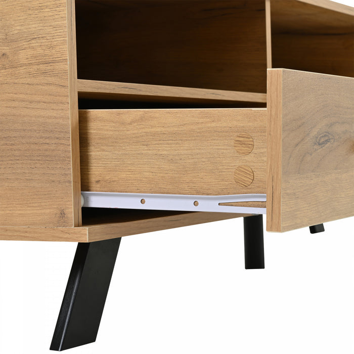 Lucas meuble TV – meuble avec tiroirs de rangement et etageres ouvertes, finition naturelle